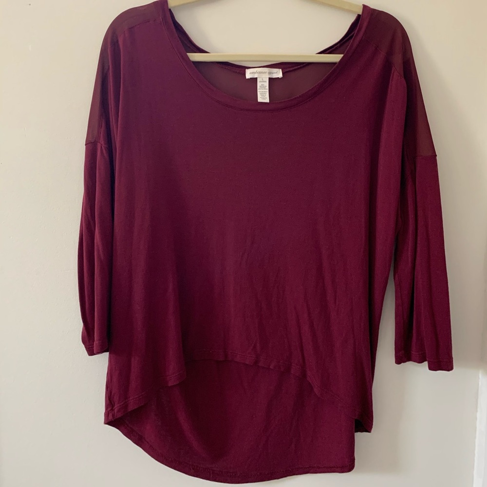 Maroon Basic Scoop Neck Long Sleeve Shirt
